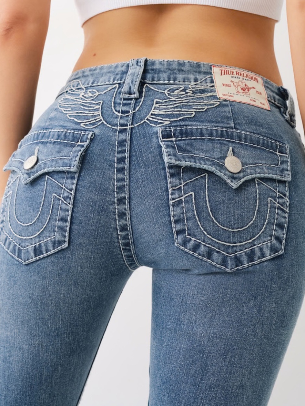 True Religion Low Rise Winged Horseshoe Flare Jean Size 28 - Picture 6 of 6
